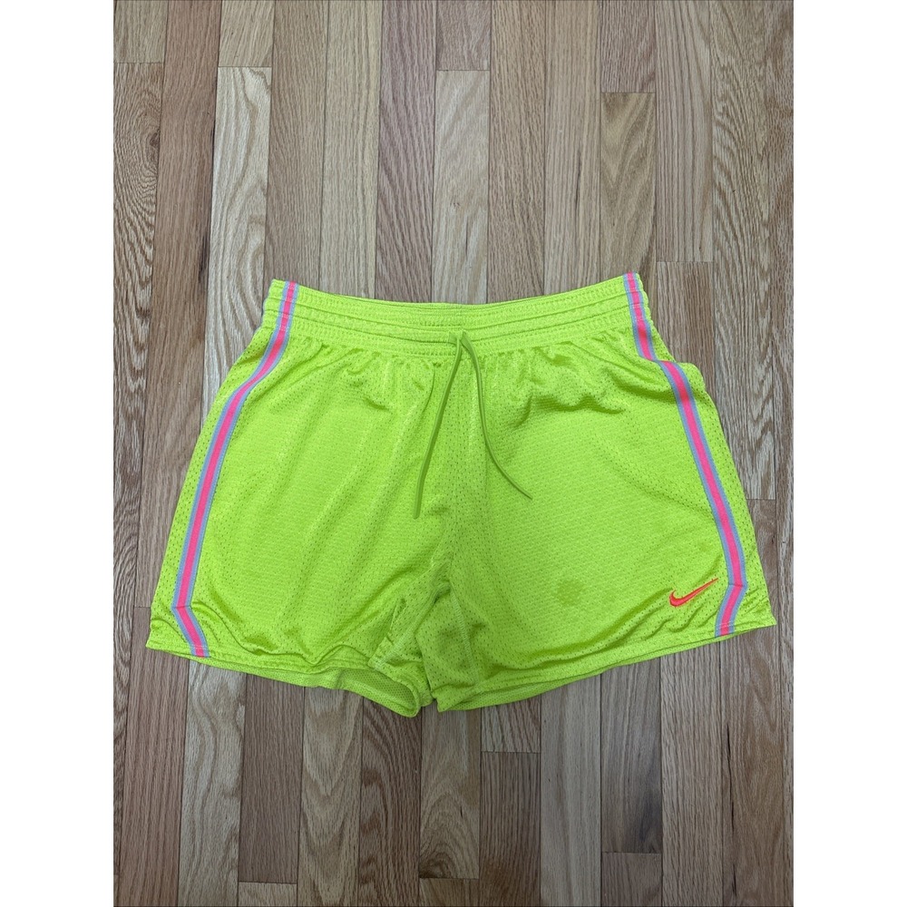 Nike Women's‎ Dri Fit Neon Green W/ Pink Trim Perforated Athletic Shorts. Sz Med